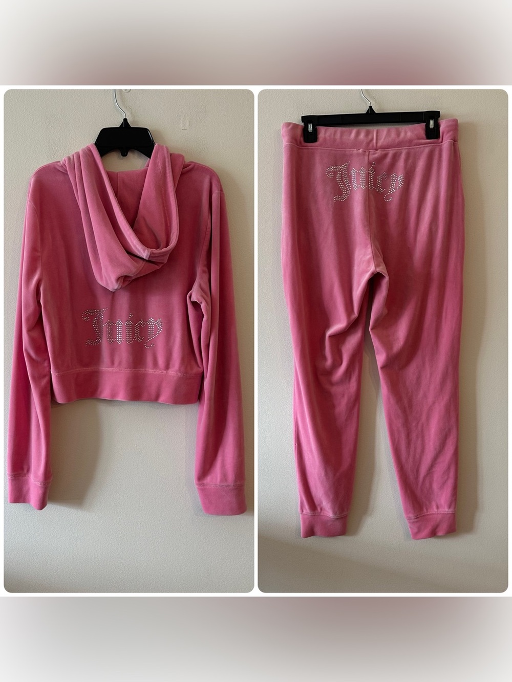 Juicy Couture Pink Bling Jogger Crop Hoodie Tracksuit Set M Lounge Velour